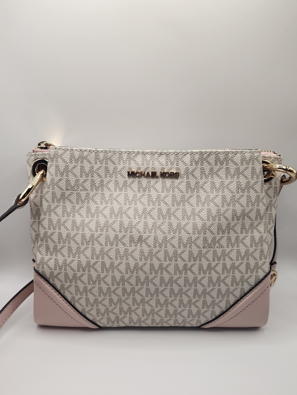 Michael Kors Nicole LG Triple Compartment Crossbody Vanilla Blush NWT